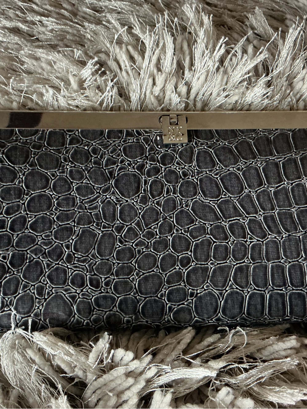 New York & Company Black Croc-Embossed Clutch with Silver Trim